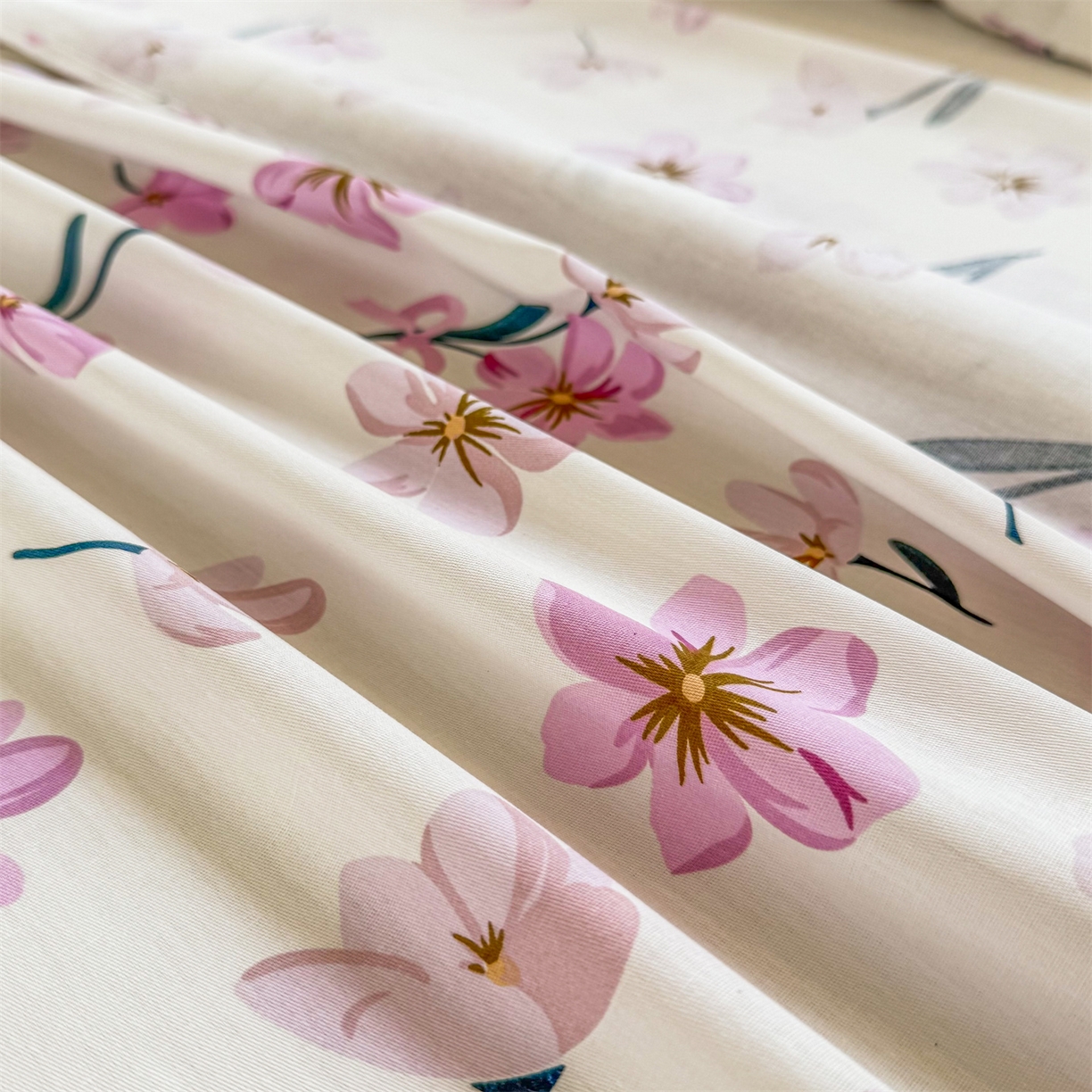 91家纺网 家纺一手货源 找家纺 晨晨家纺 2026春夏新款小清新全棉纯棉印花床单三件套 悠蓝