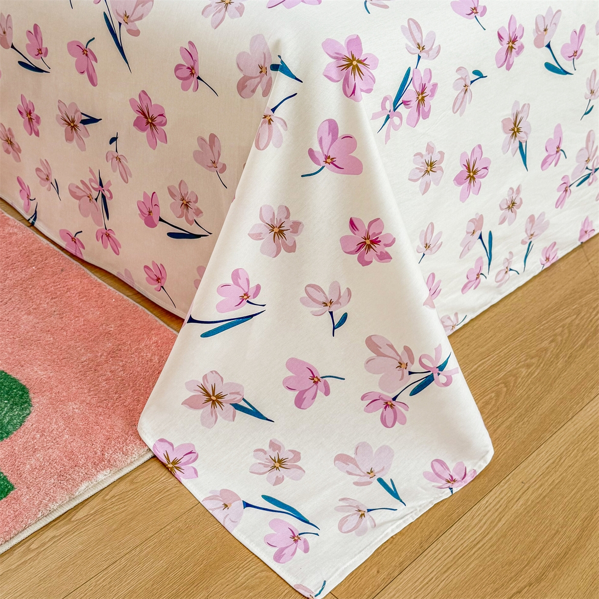 91家纺网 家纺一手货源 找家纺 晨晨家纺 2026春夏新款小清新全棉纯棉印花床单三件套 悠蓝