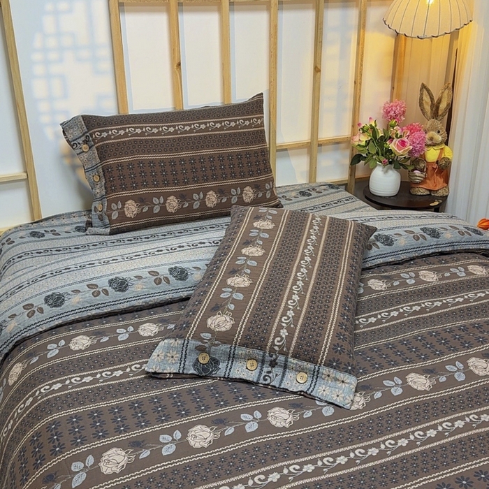 91家纺网 家纺一手货源 找家纺 云天家纺 2026新款A类全棉纯棉色织提花双层纱纽扣款四件套 圣诞