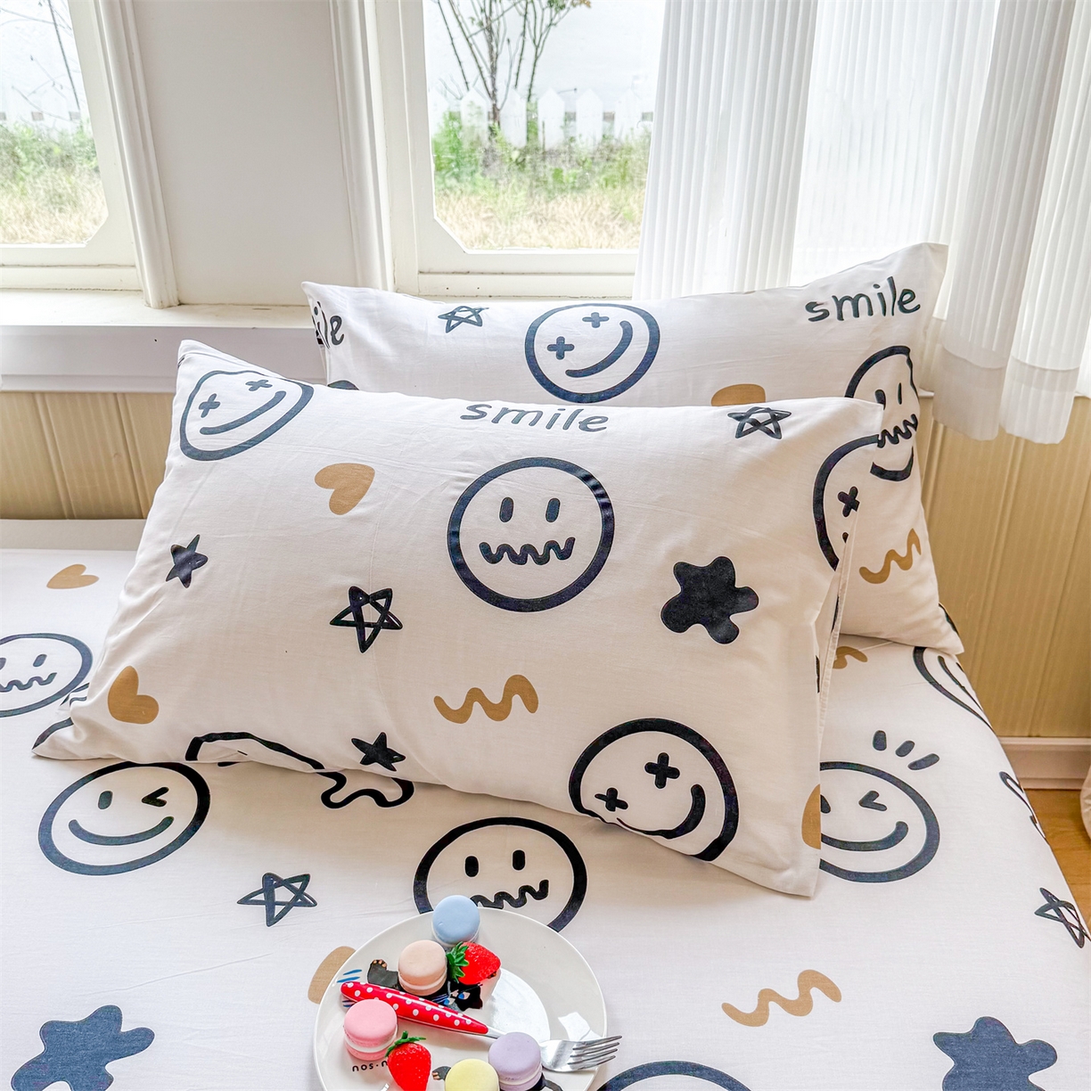 91家纺网 家纺一手货源 找家纺 晨晨家纺 2026春夏新款小清新全棉纯棉印花床单三件套 乐天派