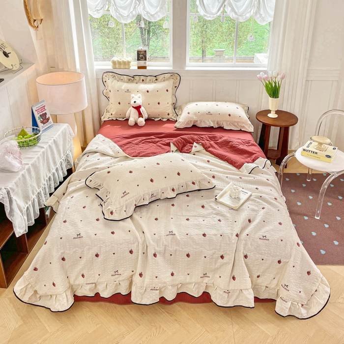 91家纺网 家纺一手货源 找家纺 （总）利禾家纺 2026新款法式花边泡芙纱夏被四件套