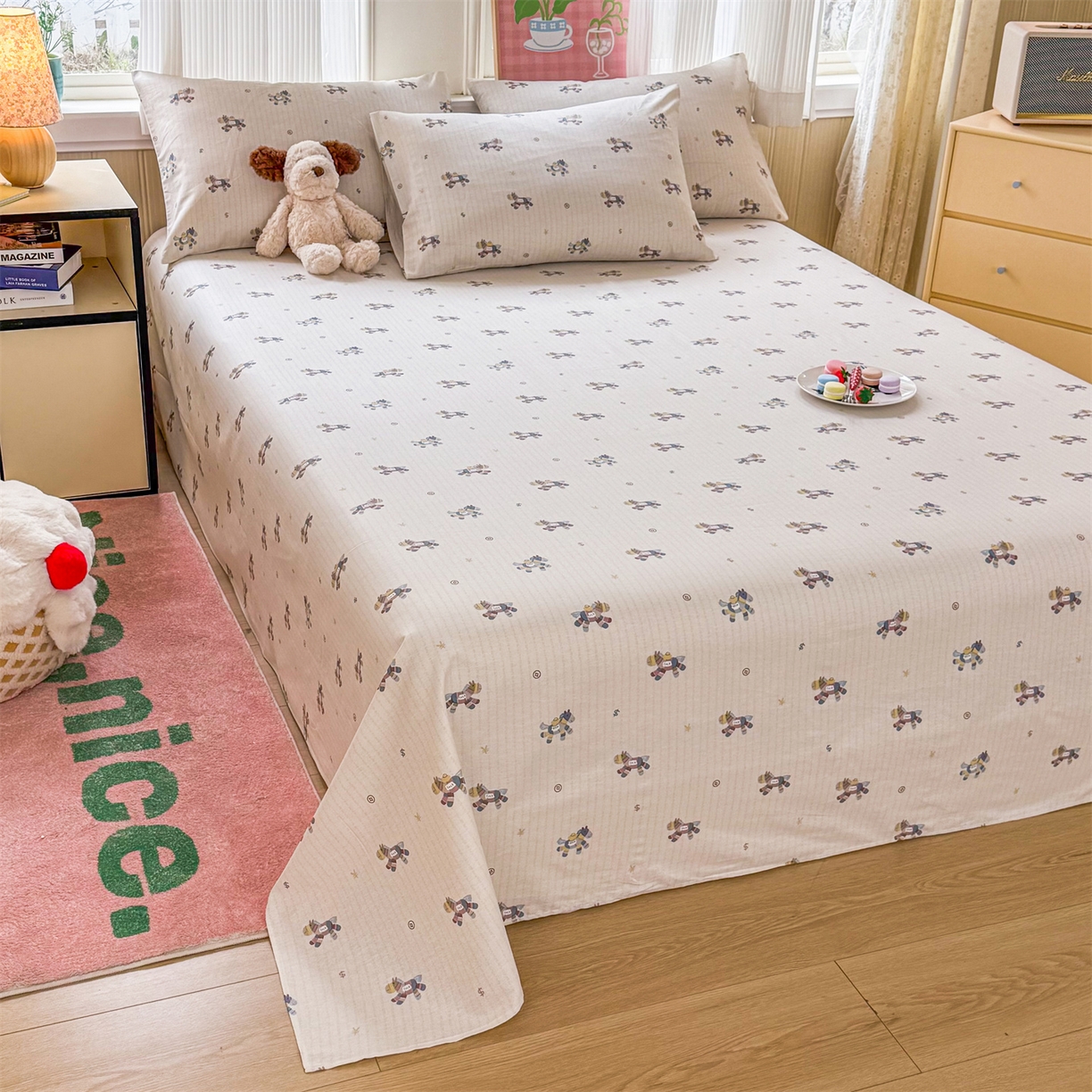 晨晨家纺 2026春夏新款小清新全棉纯棉印花床单三件套 马上有钱