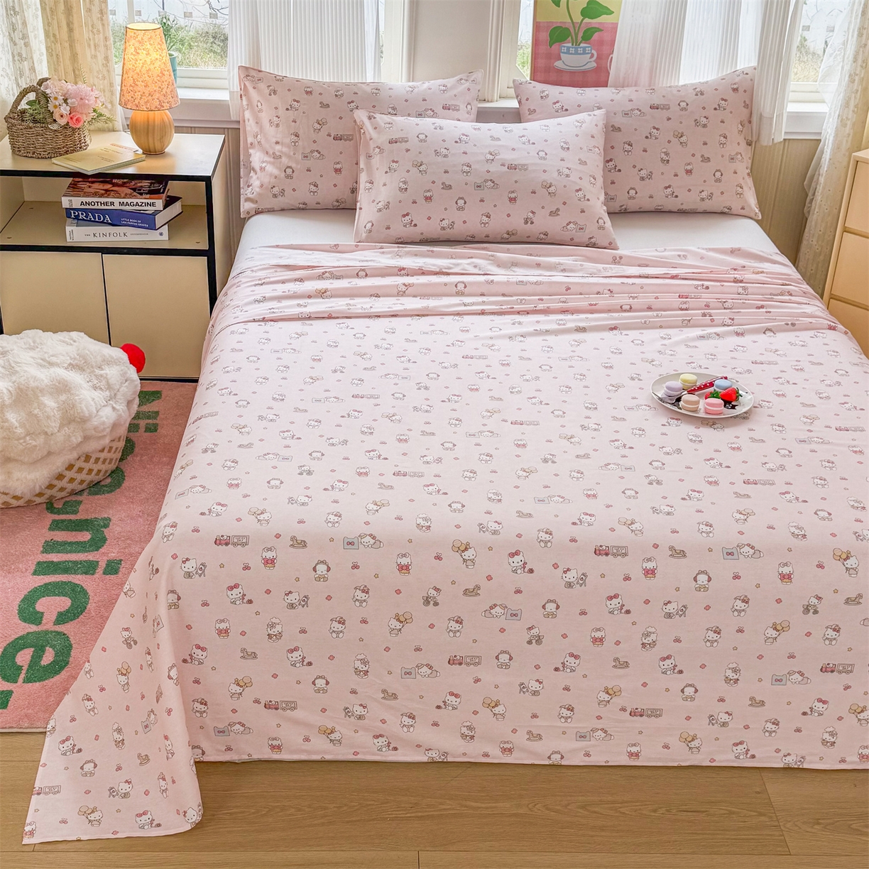 91家纺网 家纺一手货源 找家纺 晨晨家纺 2026春夏新款小清新全棉纯棉印花床单三件套 凯蒂公主