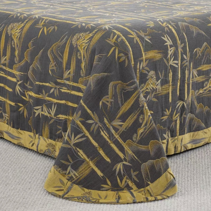 91家纺网 家纺一手货源 找家纺 云天家纺 2026新款A类全棉纯棉色织提花双层纱纽扣款四件套 竹清风影