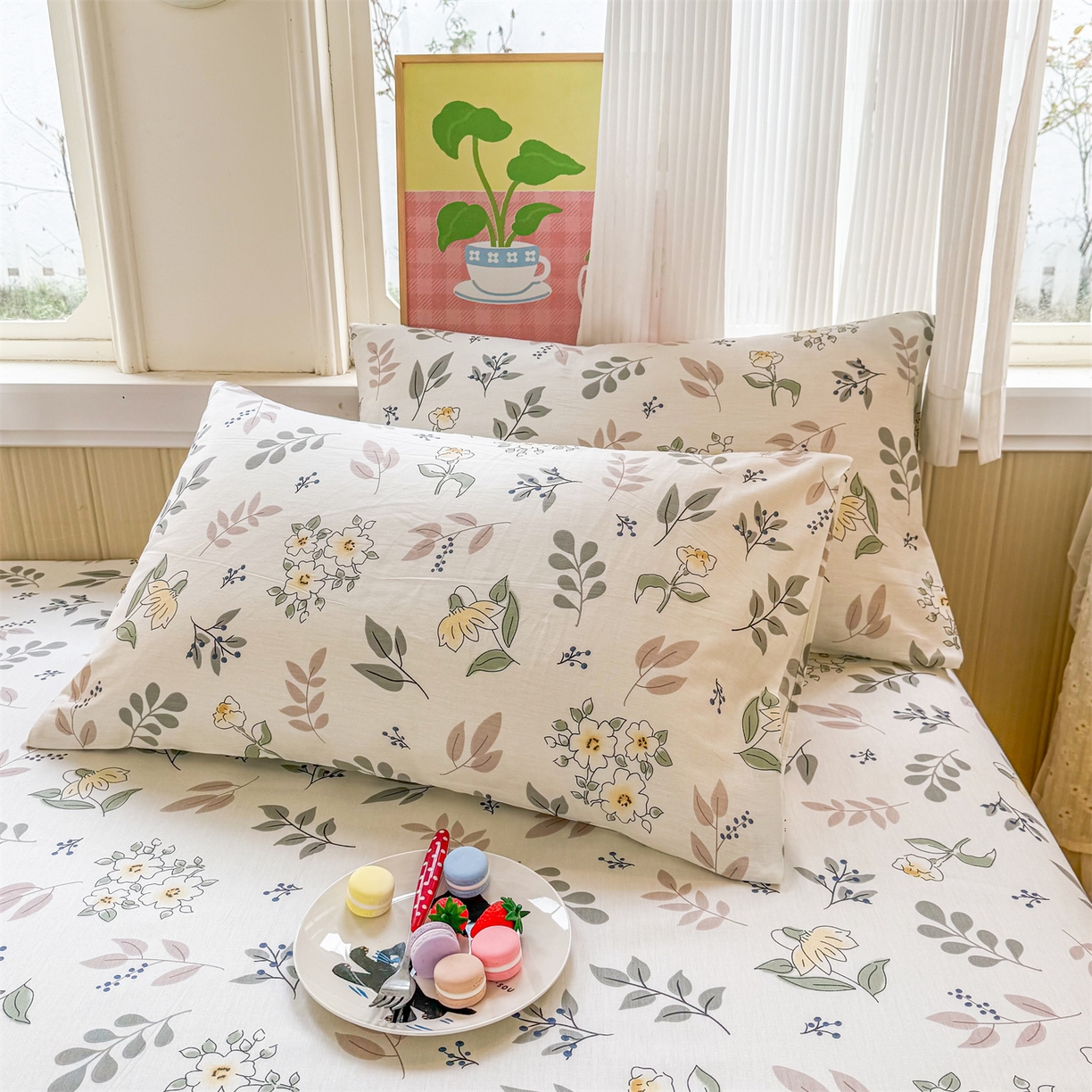 91家纺网 家纺一手货源 找家纺 晨晨家纺 2026春夏新款小清新全棉纯棉印花床单三件套 花韵