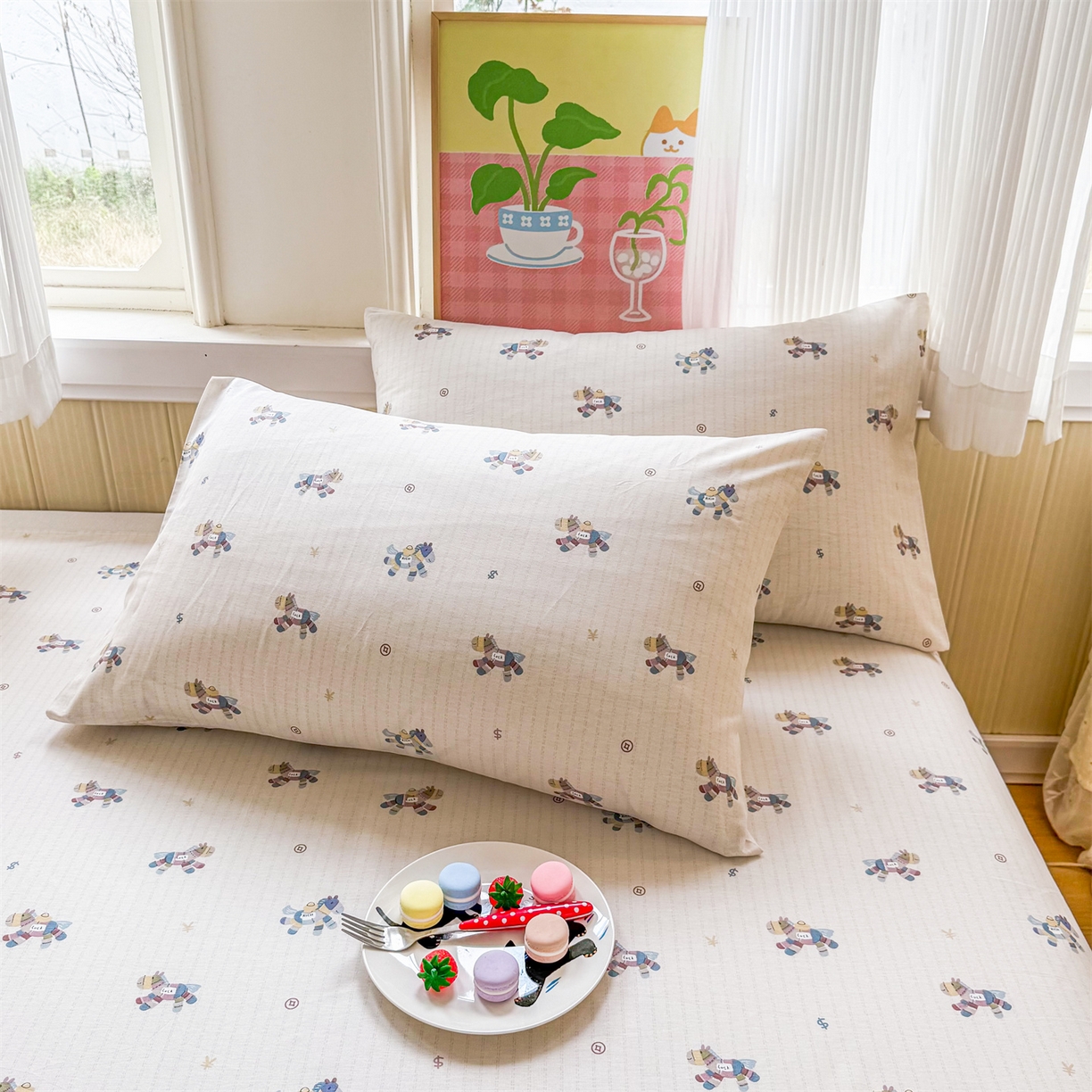 91家纺网 家纺一手货源 找家纺 晨晨家纺 2026春夏新款小清新全棉纯棉印花床单三件套 马上有钱