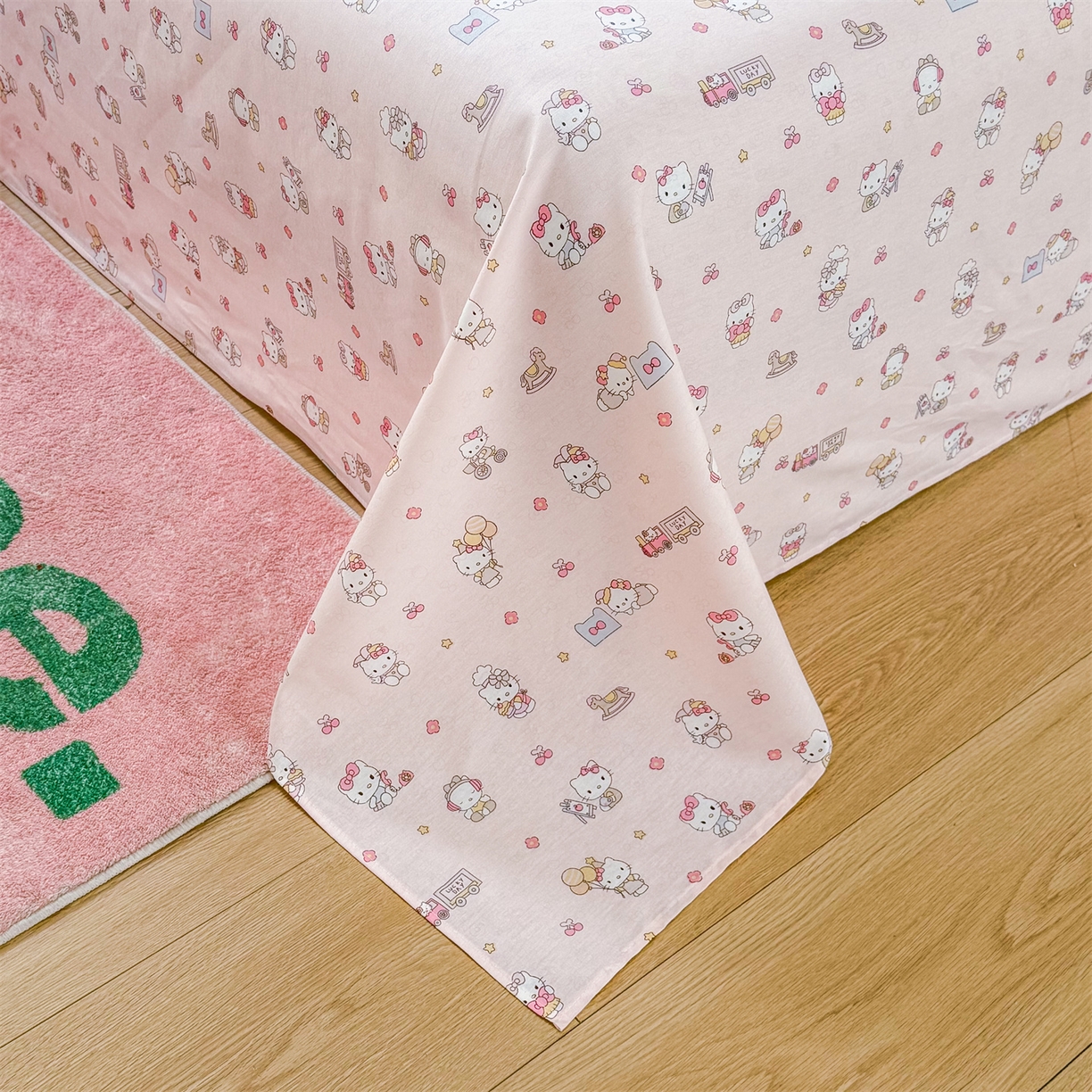 91家纺网 家纺一手货源 找家纺 晨晨家纺 2026春夏新款小清新全棉纯棉印花床单三件套 凯蒂公主