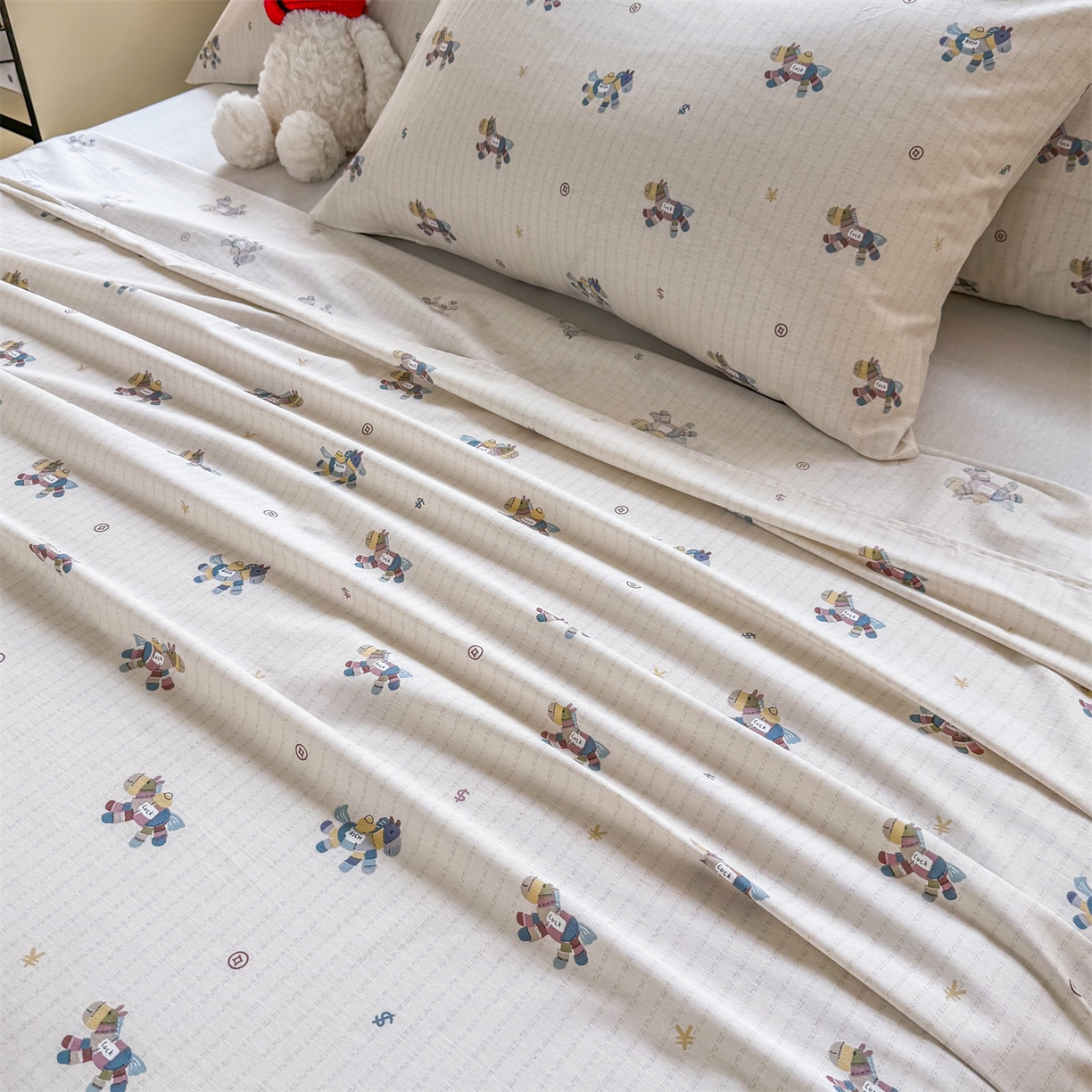 91家纺网 家纺一手货源 找家纺 晨晨家纺 2026春夏新款小清新全棉纯棉印花床单三件套 马上有钱