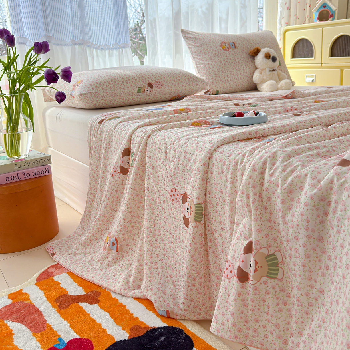 91家纺网 家纺一手货源 找家纺 弗苓家纺 2026新款麻绳款锦氨凉感丝夏被夏凉被空调被 小狮子