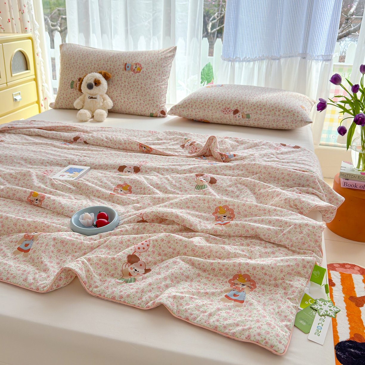 91家纺网 家纺一手货源 找家纺 弗苓家纺 2026新款麻绳款锦氨凉感丝夏被夏凉被空调被 小狮子