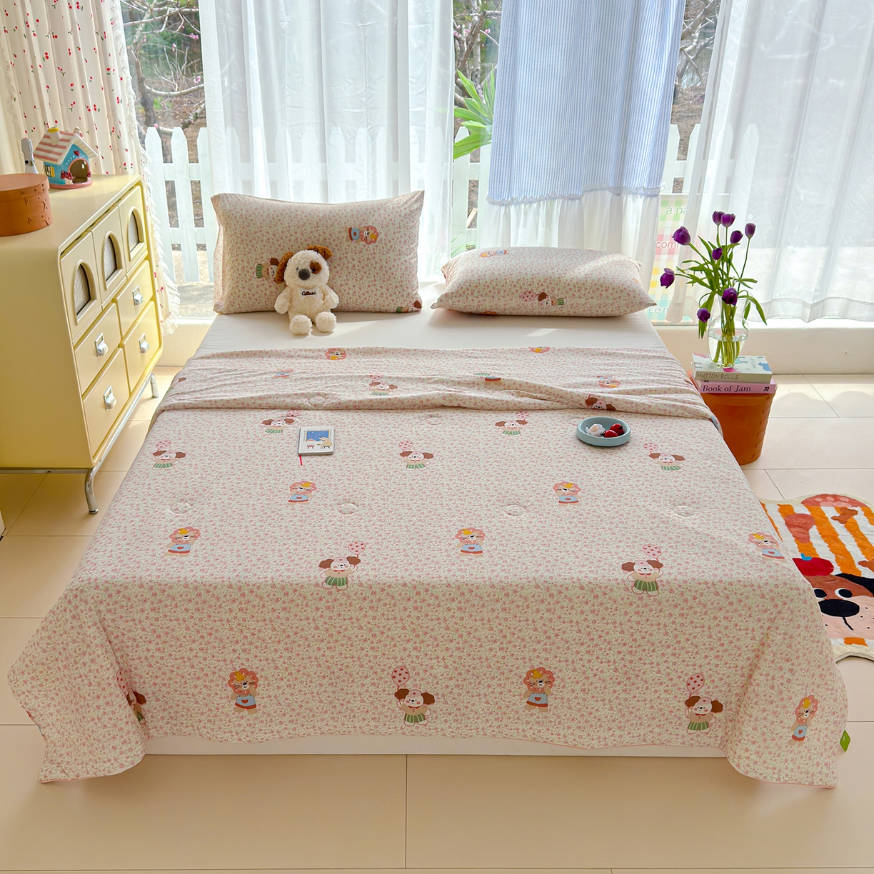 91家纺网 家纺一手货源 找家纺 弗苓家纺 2026新款麻绳款锦氨凉感丝夏被夏凉被空调被 小狮子