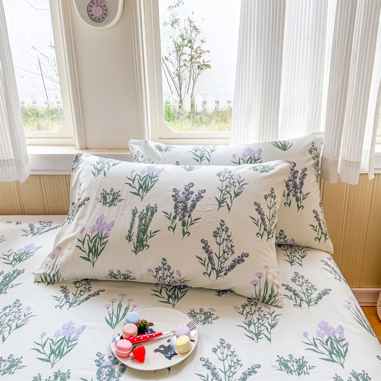 91家纺网 家纺一手货源 找家纺 晨晨家纺 2026春夏新款小清新全棉纯棉印花床单三件套 薰衣草