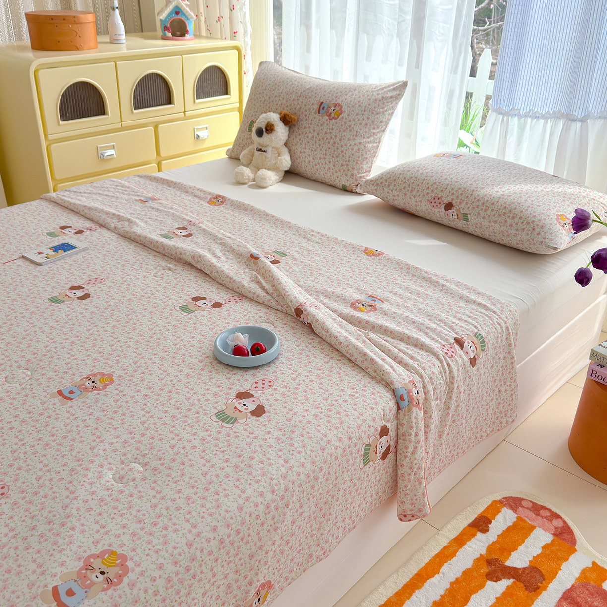 91家纺网 家纺一手货源 找家纺 弗苓家纺 2026新款麻绳款锦氨凉感丝夏被夏凉被空调被 小狮子