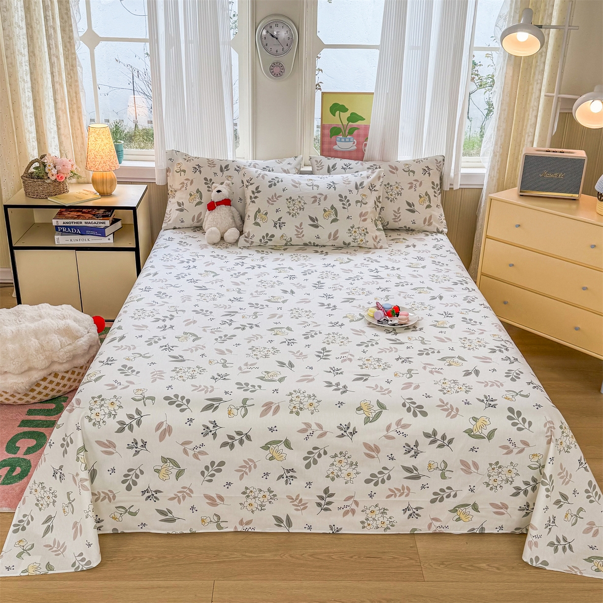 91家纺网 家纺一手货源 找家纺 晨晨家纺 2026春夏新款小清新全棉纯棉印花床单三件套 花韵