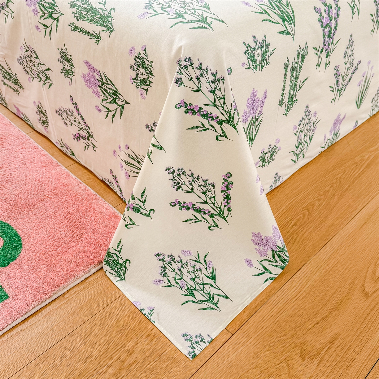 91家纺网 家纺一手货源 找家纺 晨晨家纺 2026春夏新款小清新全棉纯棉印花床单三件套 薰衣草