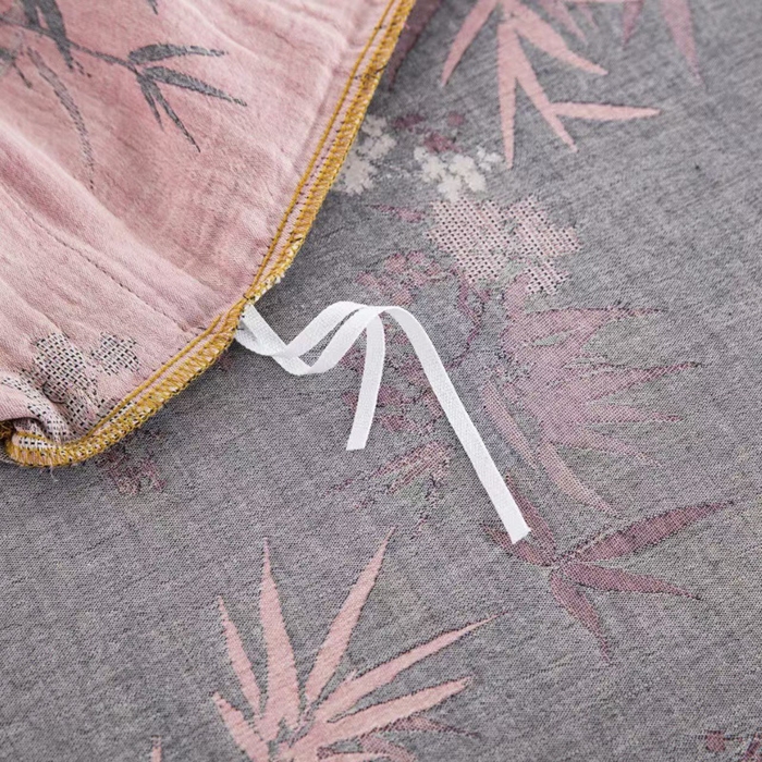 91家纺网 家纺一手货源 找家纺 云天家纺 2026新款A类全棉纯棉色织提花双层纱纽扣款四件套 竹韵粉（套版）