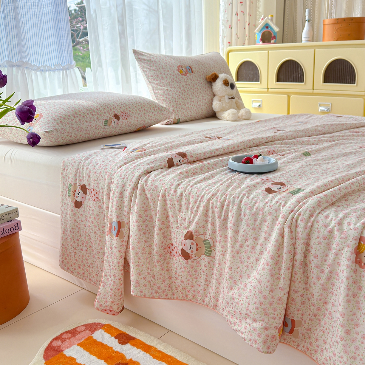 91家纺网 家纺一手货源 找家纺 弗苓家纺 2026新款麻绳款锦氨凉感丝夏被夏凉被空调被 小狮子