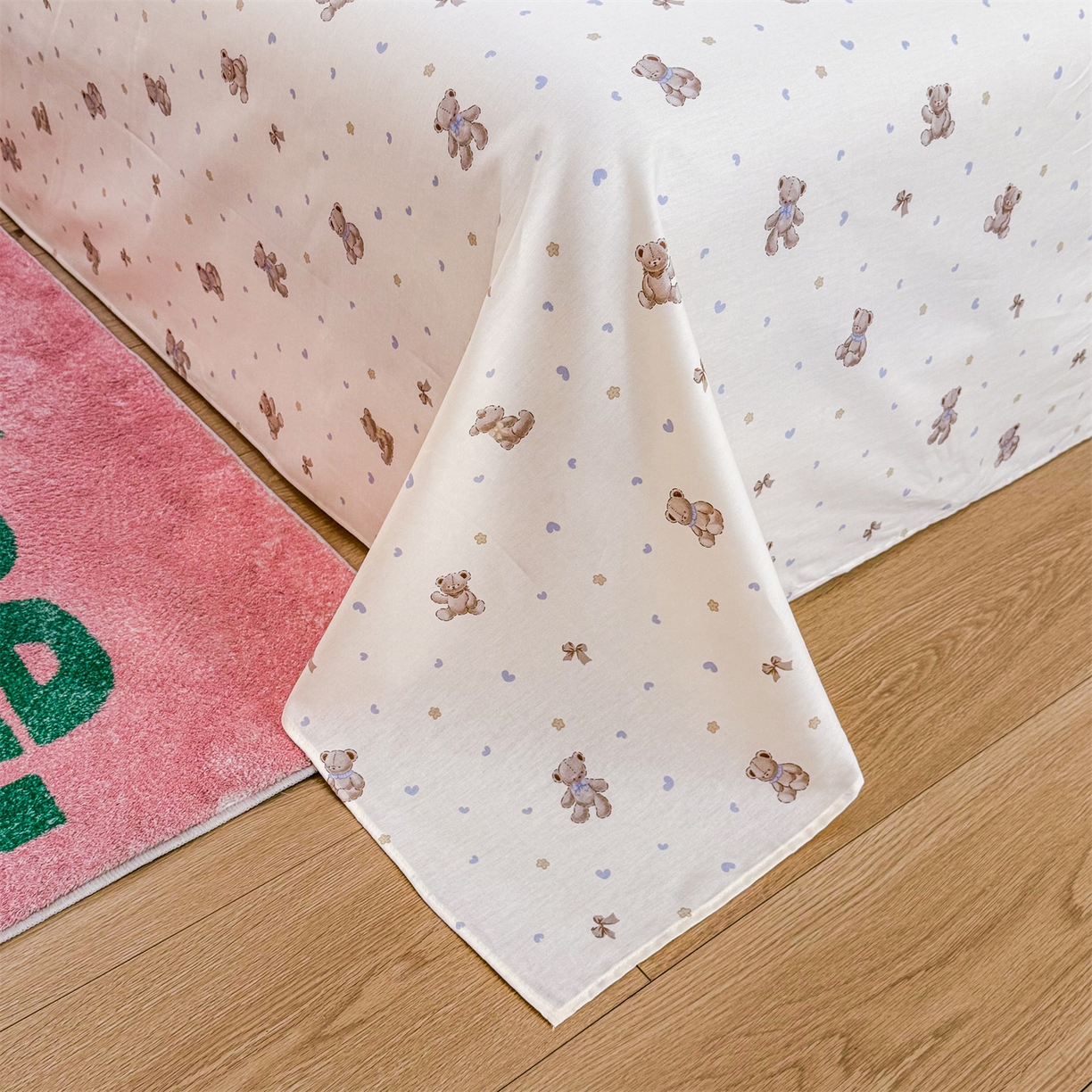 91家纺网 家纺一手货源 找家纺 晨晨家纺 2026春夏新款小清新全棉纯棉印花床单三件套 泡泡熊