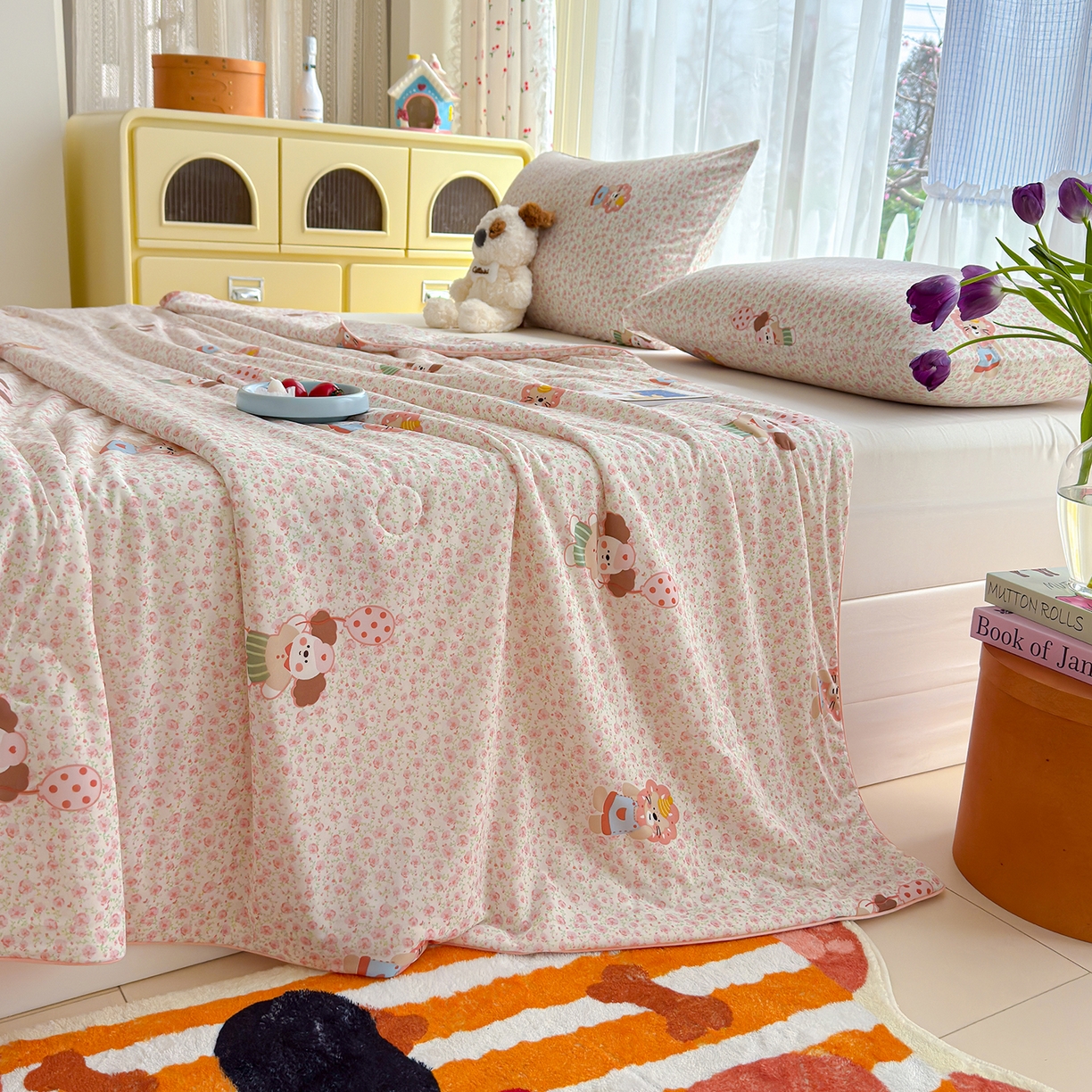 91家纺网 家纺一手货源 找家纺 弗苓家纺 2026新款麻绳款锦氨凉感丝夏被夏凉被空调被 小狮子