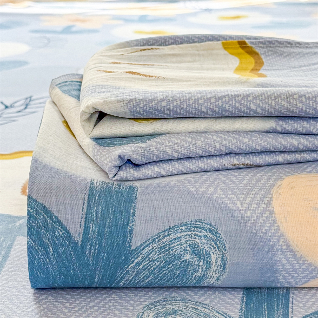 91家纺网 家纺一手货源 找家纺 晨晨家纺 2026春夏新款小清新全棉纯棉印花床单三件套 雅卉