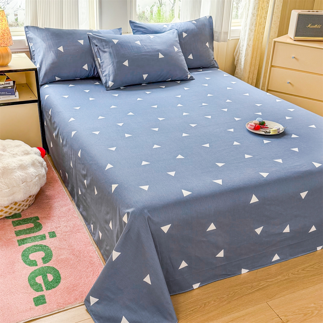 晨晨家纺 2026春夏新款小清新全棉纯棉印花床单三件套 爱巢