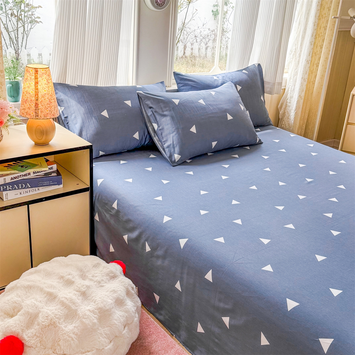 91家纺网 家纺一手货源 找家纺 晨晨家纺 2026春夏新款小清新全棉纯棉印花床单三件套 爱巢