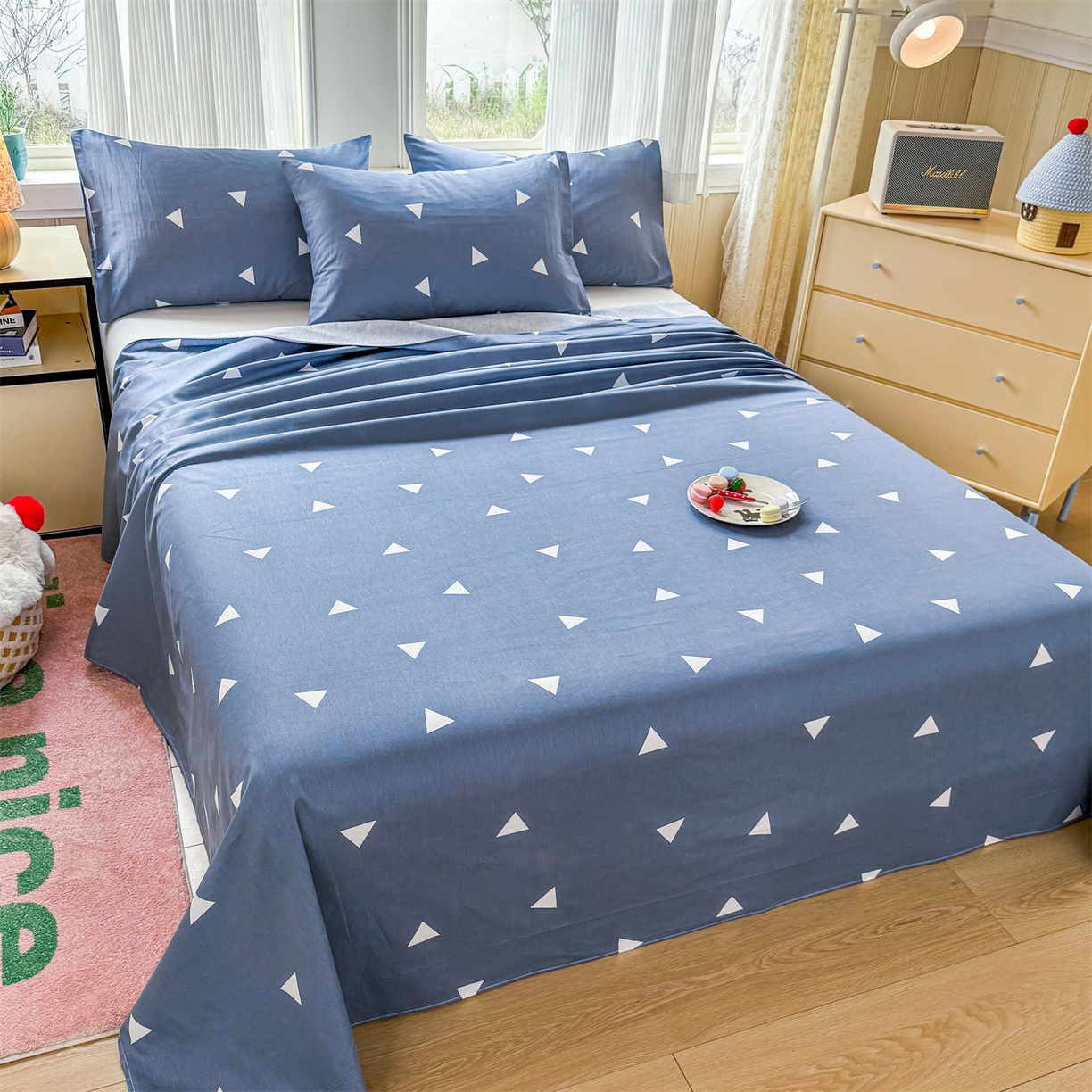 91家纺网 家纺一手货源 找家纺 晨晨家纺 2026春夏新款小清新全棉纯棉印花床单三件套 爱巢