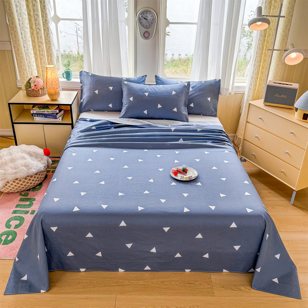 91家纺网 家纺一手货源 找家纺 晨晨家纺 2026春夏新款小清新全棉纯棉印花床单三件套 爱巢