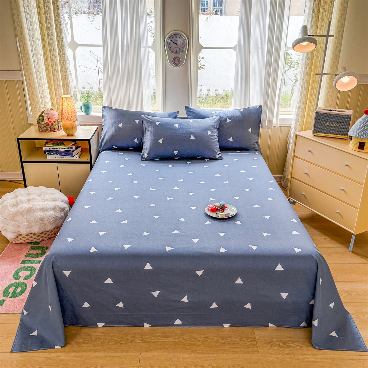 91家纺网 家纺一手货源 找家纺 晨晨家纺 2026春夏新款小清新全棉纯棉印花床单三件套 爱巢