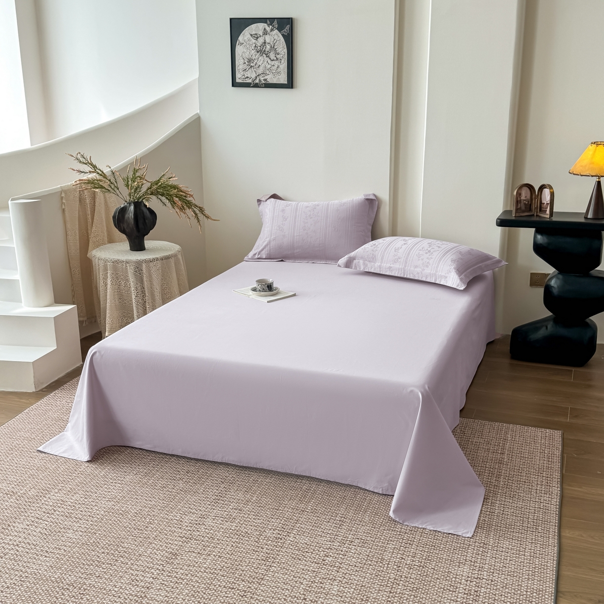 91家纺网 家纺一手货源 找家纺 玉相逢 2026春夏新款全棉60S长绒棉立体厚织提花夏被四件套 沁香-淡雅紫