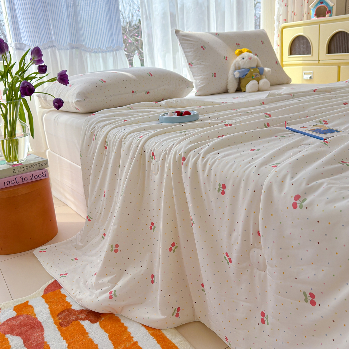 91家纺网 家纺一手货源 找家纺 弗苓家纺 2026新款麻绳款锦氨凉感丝夏被夏凉被空调被 樱桃园