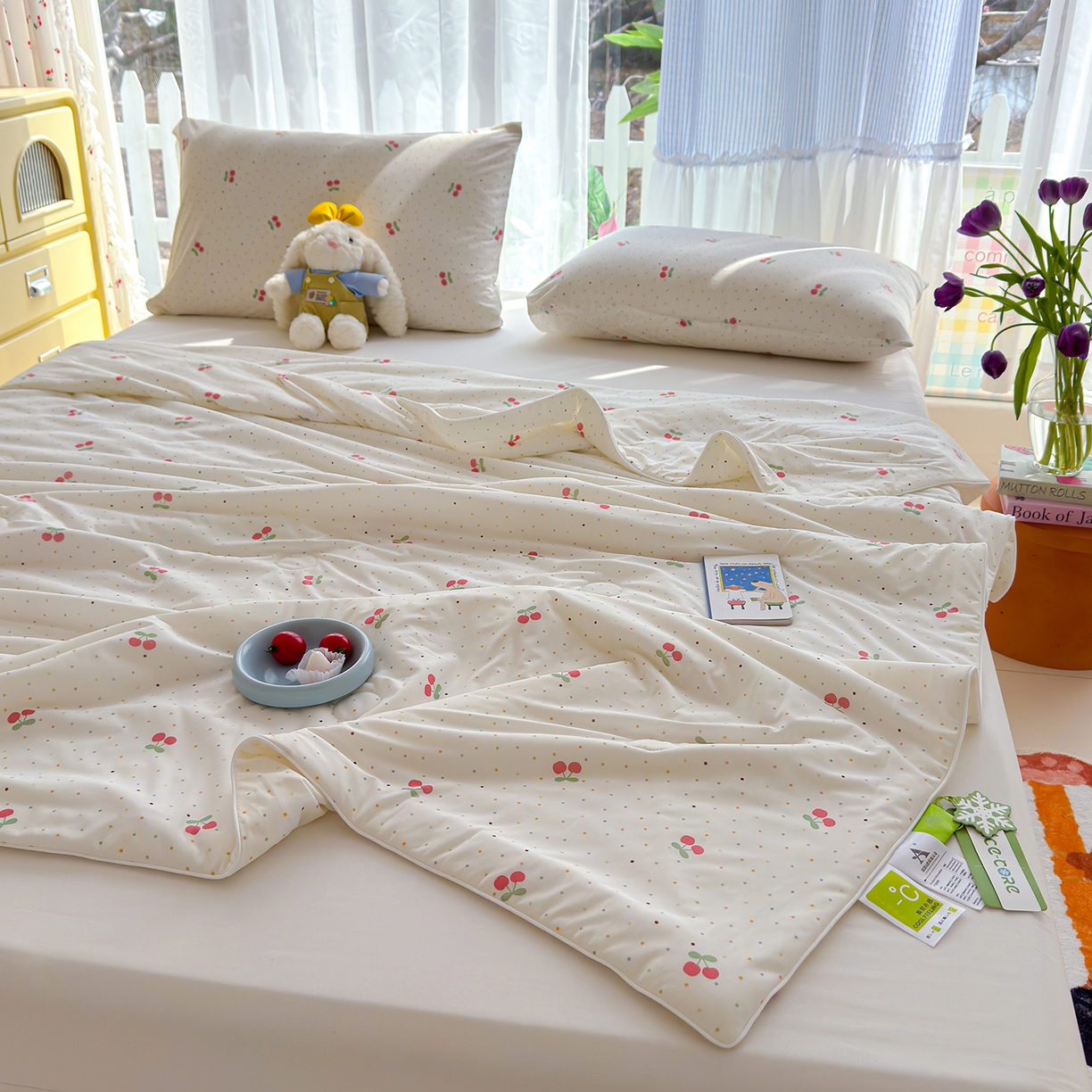 91家纺网 家纺一手货源 找家纺 弗苓家纺 2026新款麻绳款锦氨凉感丝夏被夏凉被空调被 樱桃园