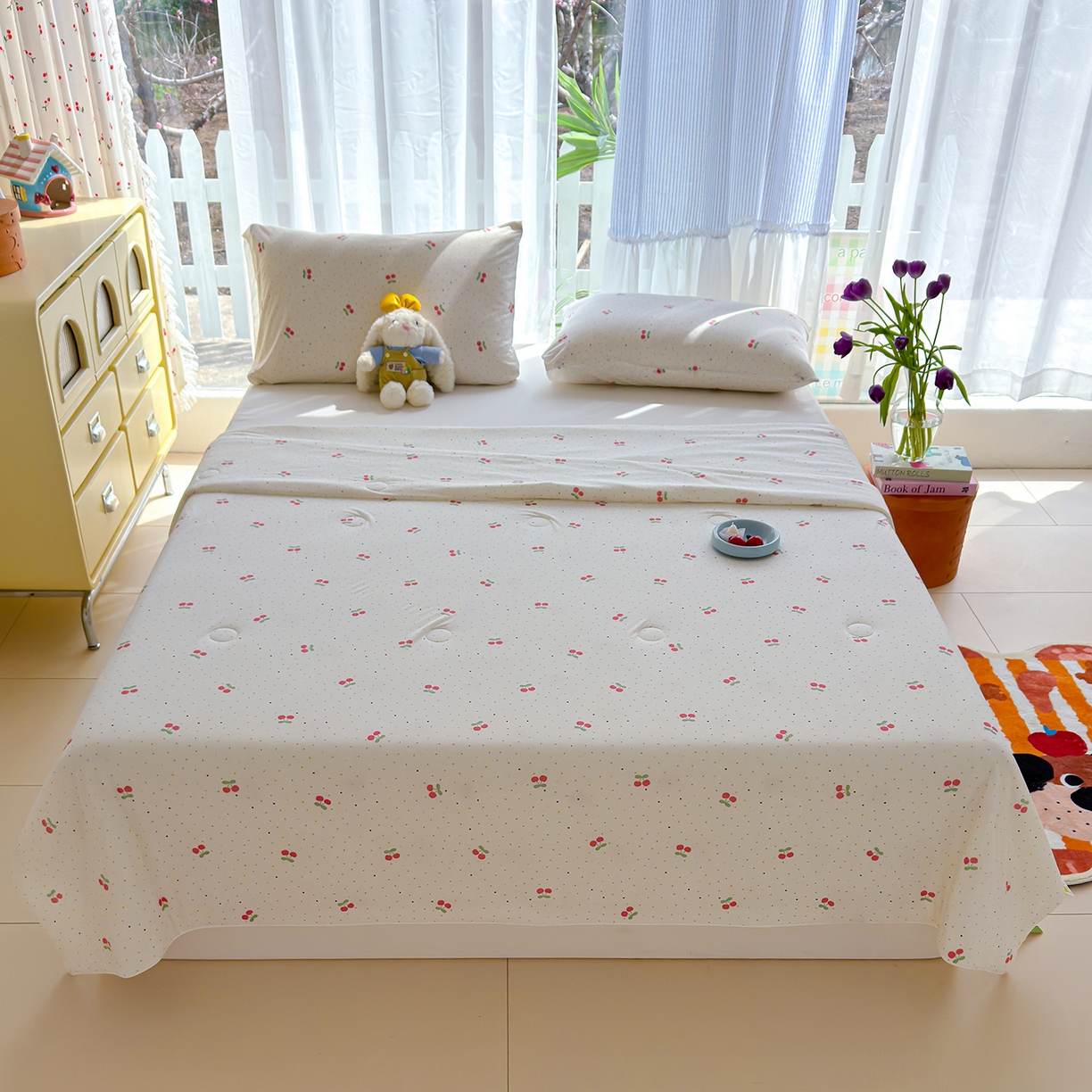 91家纺网 家纺一手货源 找家纺 弗苓家纺 2026新款麻绳款锦氨凉感丝夏被夏凉被空调被 樱桃园