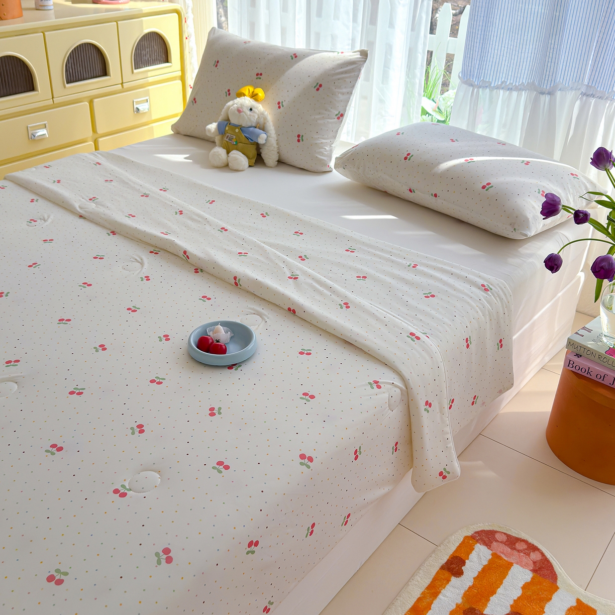 91家纺网 家纺一手货源 找家纺 弗苓家纺 2026新款麻绳款锦氨凉感丝夏被夏凉被空调被 樱桃园