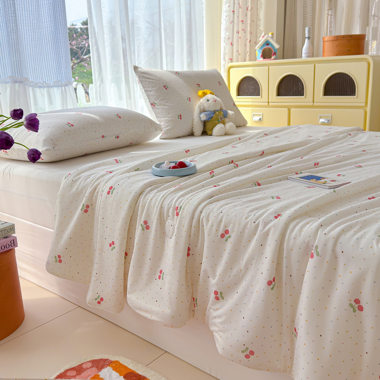 91家纺网 家纺一手货源 找家纺 弗苓家纺 2026新款麻绳款锦氨凉感丝夏被夏凉被空调被 樱桃园