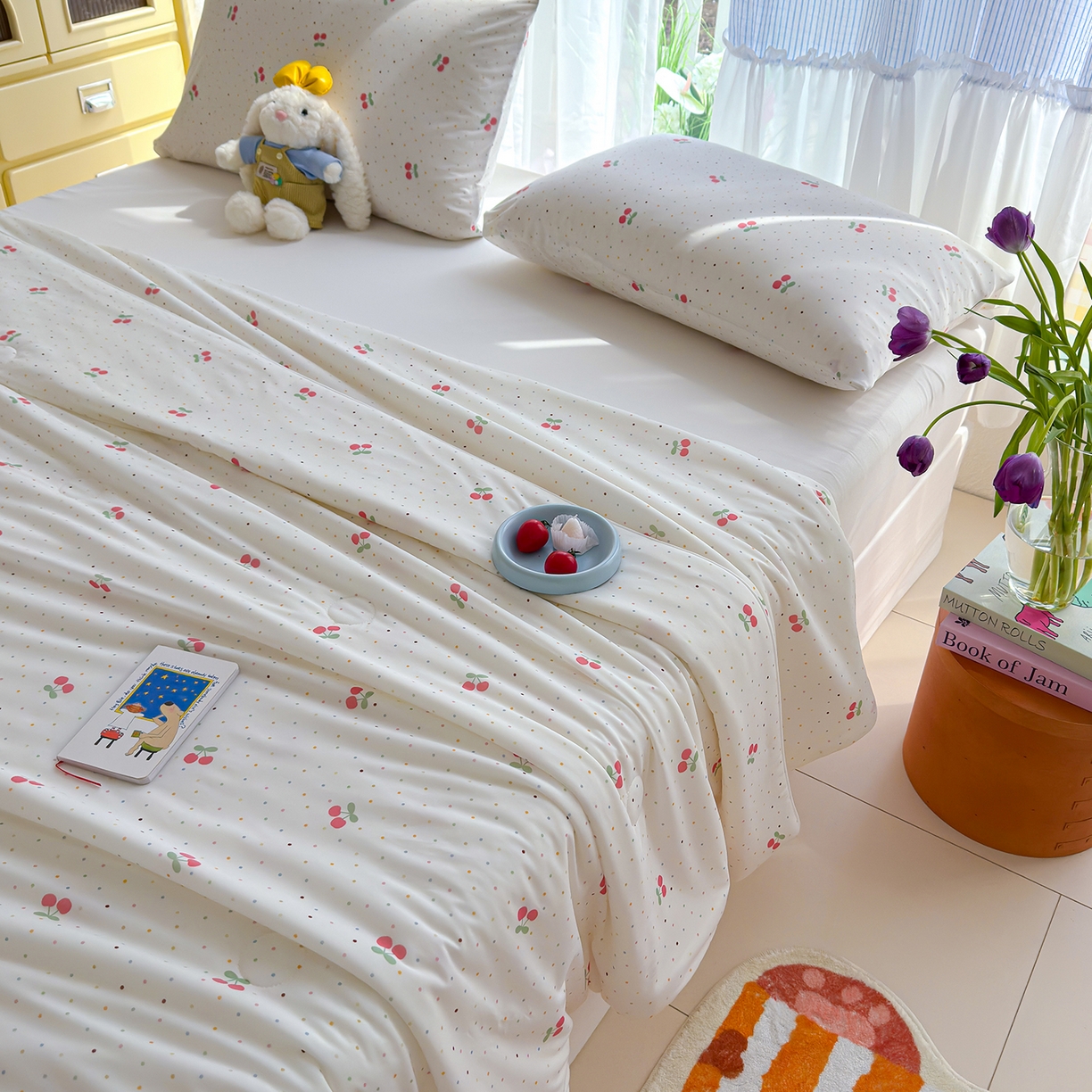 91家纺网 家纺一手货源 找家纺 弗苓家纺 2026新款麻绳款锦氨凉感丝夏被夏凉被空调被 樱桃园