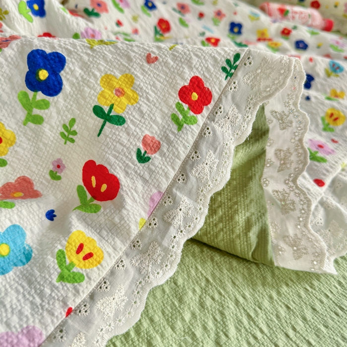 91家纺网 家纺一手货源 找家纺 （总）几禾 2026新款泡芙纱全棉蕾丝花边夏被-花笺系列（甜系花边撞入梦境，软乎乎的质感，治愈所有疲惫）