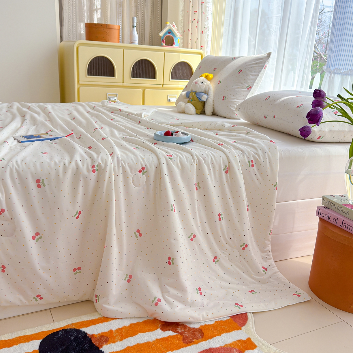 91家纺网 家纺一手货源 找家纺 弗苓家纺 2026新款麻绳款锦氨凉感丝夏被夏凉被空调被 樱桃园