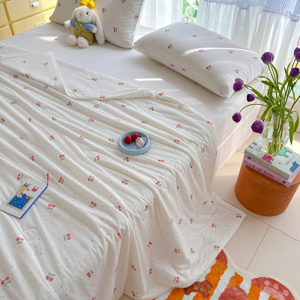 91家纺网 家纺一手货源 找家纺 弗苓家纺 2026新款麻绳款锦氨凉感丝夏被夏凉被空调被 樱桃园