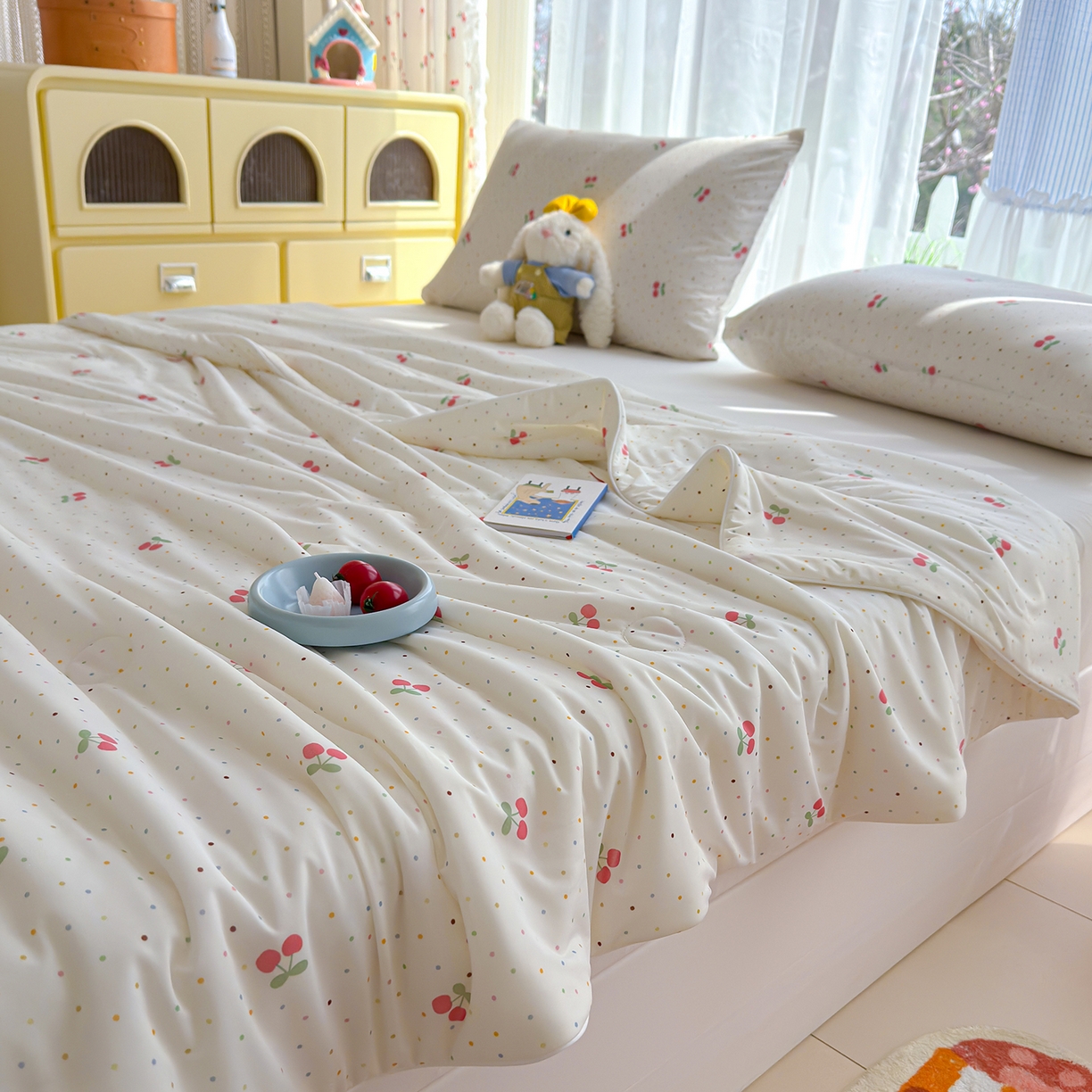 91家纺网 家纺一手货源 找家纺 弗苓家纺 2026新款麻绳款锦氨凉感丝夏被夏凉被空调被 樱桃园