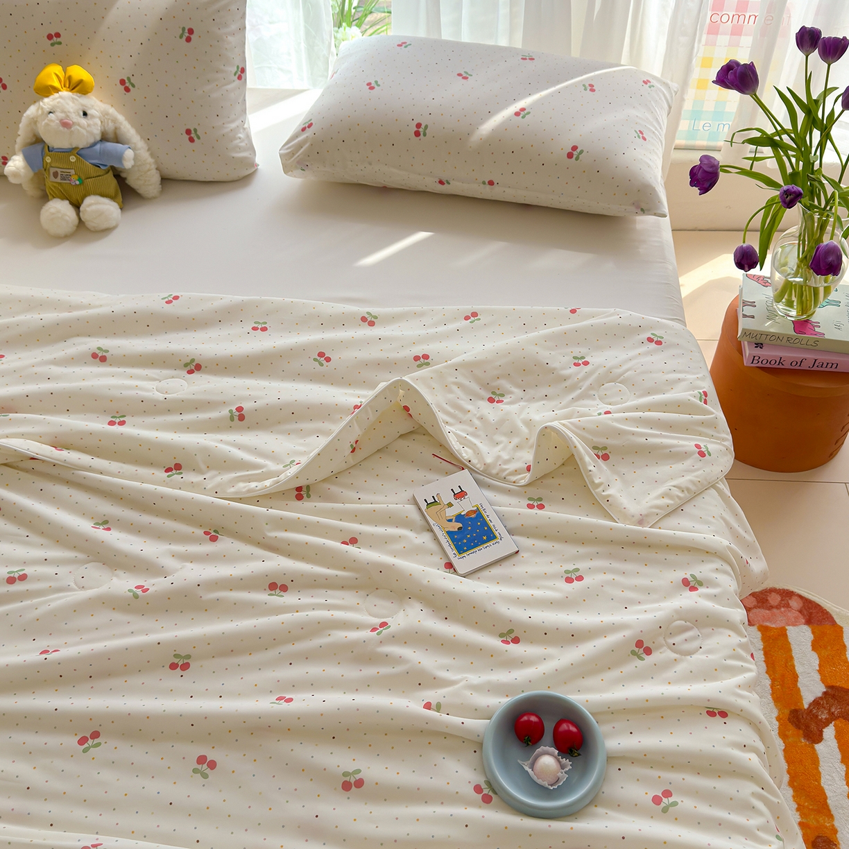 91家纺网 家纺一手货源 找家纺 弗苓家纺 2026新款麻绳款锦氨凉感丝夏被夏凉被空调被 樱桃园