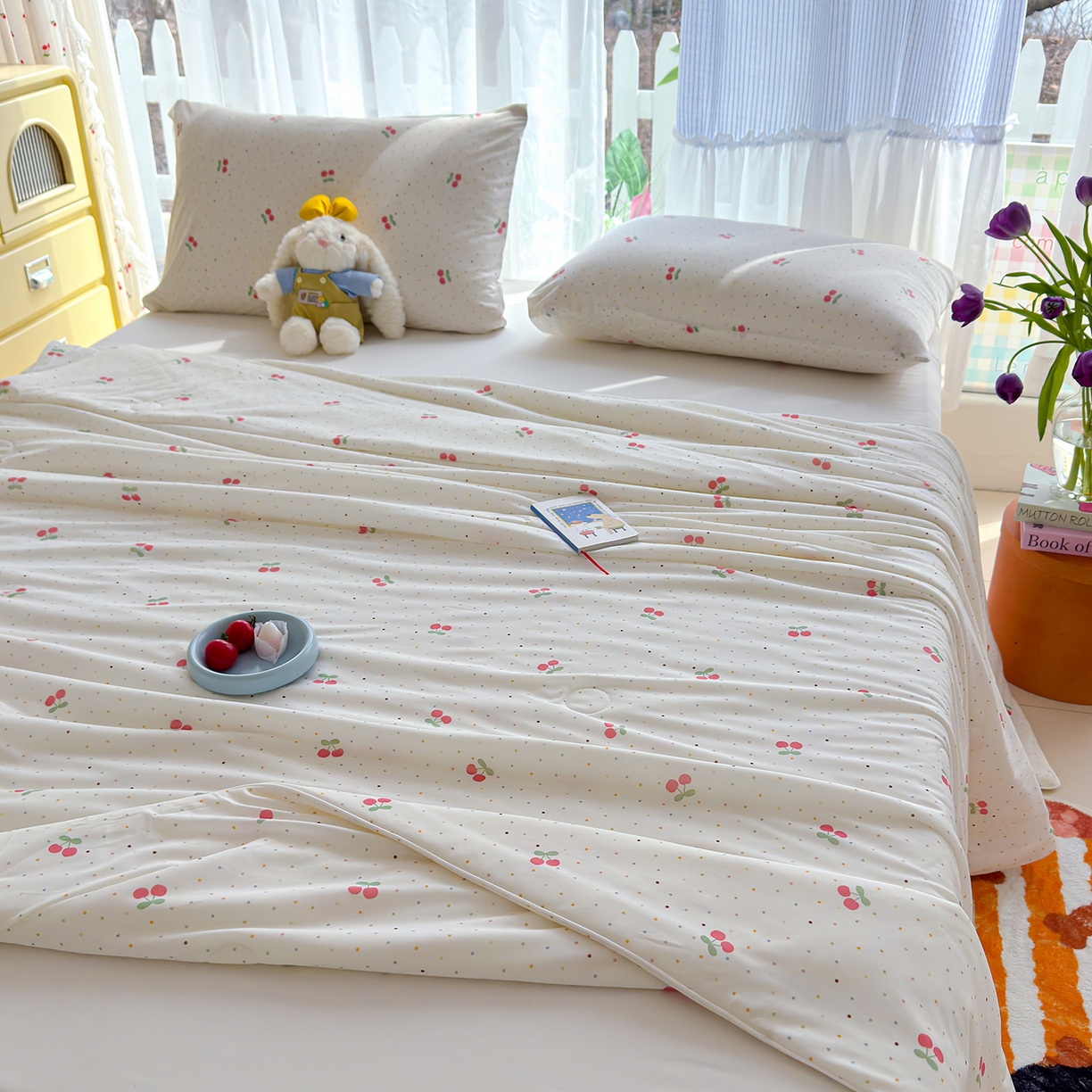 91家纺网 家纺一手货源 找家纺 弗苓家纺 2026新款麻绳款锦氨凉感丝夏被夏凉被空调被 樱桃园