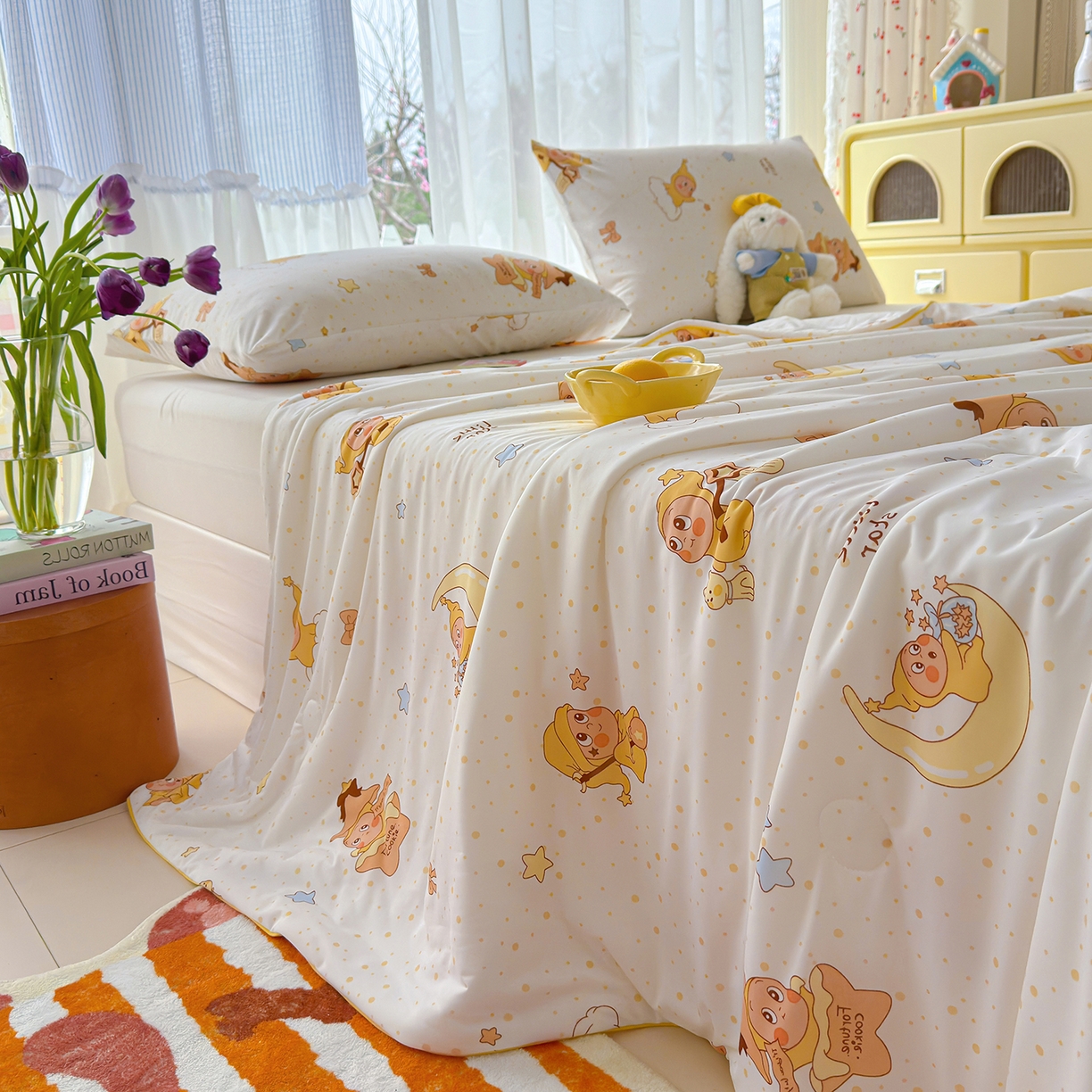 91家纺网 家纺一手货源 找家纺 弗苓家纺 2026新款麻绳款锦氨凉感丝夏被夏凉被空调被 晚安星宝