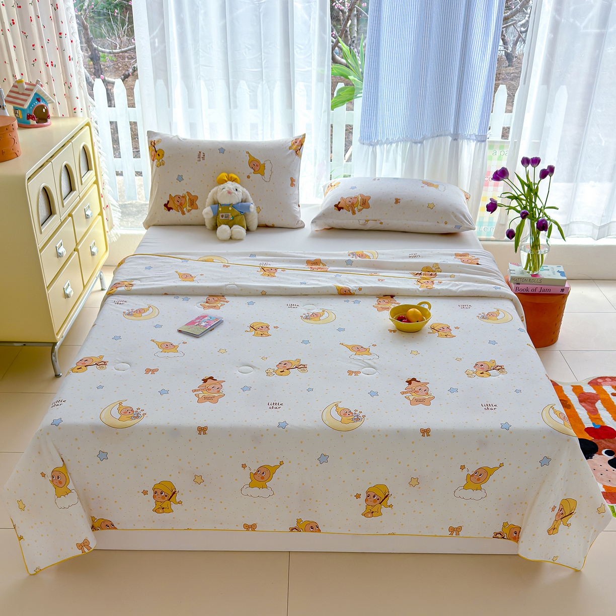 91家纺网 家纺一手货源 找家纺 弗苓家纺 2026新款麻绳款锦氨凉感丝夏被夏凉被空调被 晚安星宝