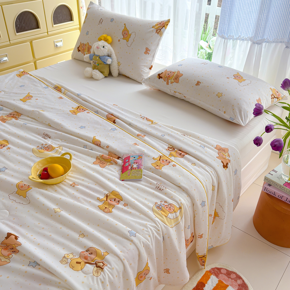 91家纺网 家纺一手货源 找家纺 弗苓家纺 2026新款麻绳款锦氨凉感丝夏被夏凉被空调被 晚安星宝