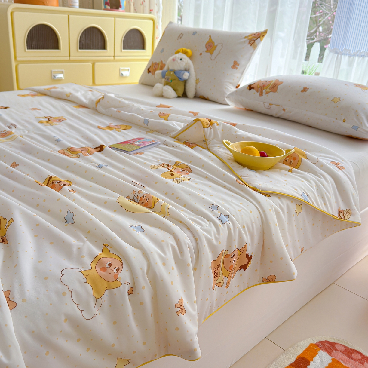 91家纺网 家纺一手货源 找家纺 弗苓家纺 2026新款麻绳款锦氨凉感丝夏被夏凉被空调被 晚安星宝