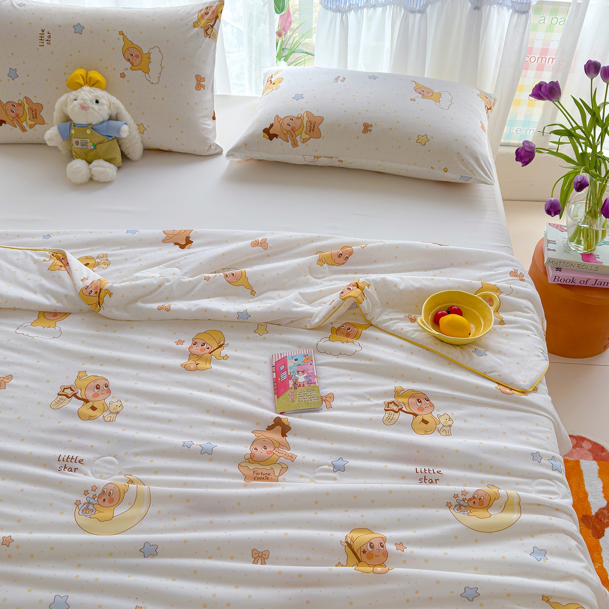 91家纺网 家纺一手货源 找家纺 弗苓家纺 2026新款麻绳款锦氨凉感丝夏被夏凉被空调被 晚安星宝