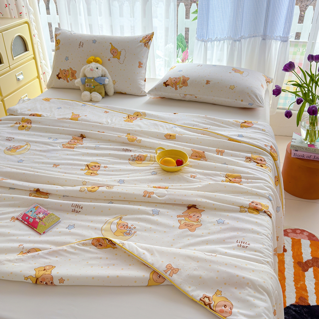 91家纺网 家纺一手货源 找家纺 弗苓家纺 2026新款麻绳款锦氨凉感丝夏被夏凉被空调被 晚安星宝