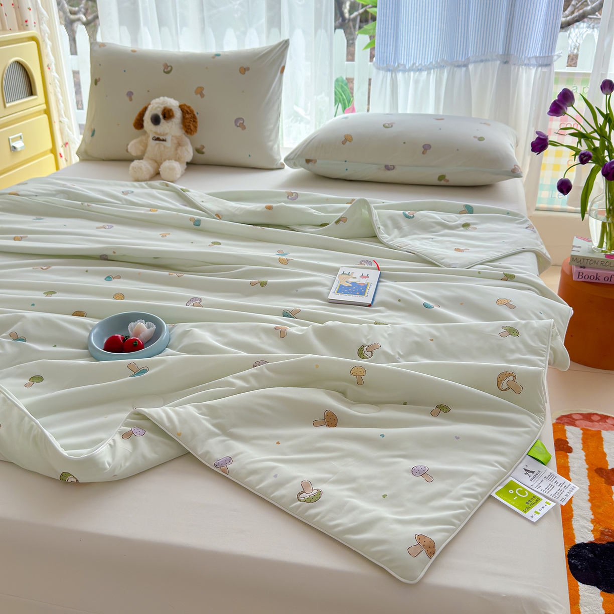 91家纺网 家纺一手货源 找家纺 弗苓家纺 2026新款麻绳款锦氨凉感丝夏被夏凉被空调被 小蘑菇