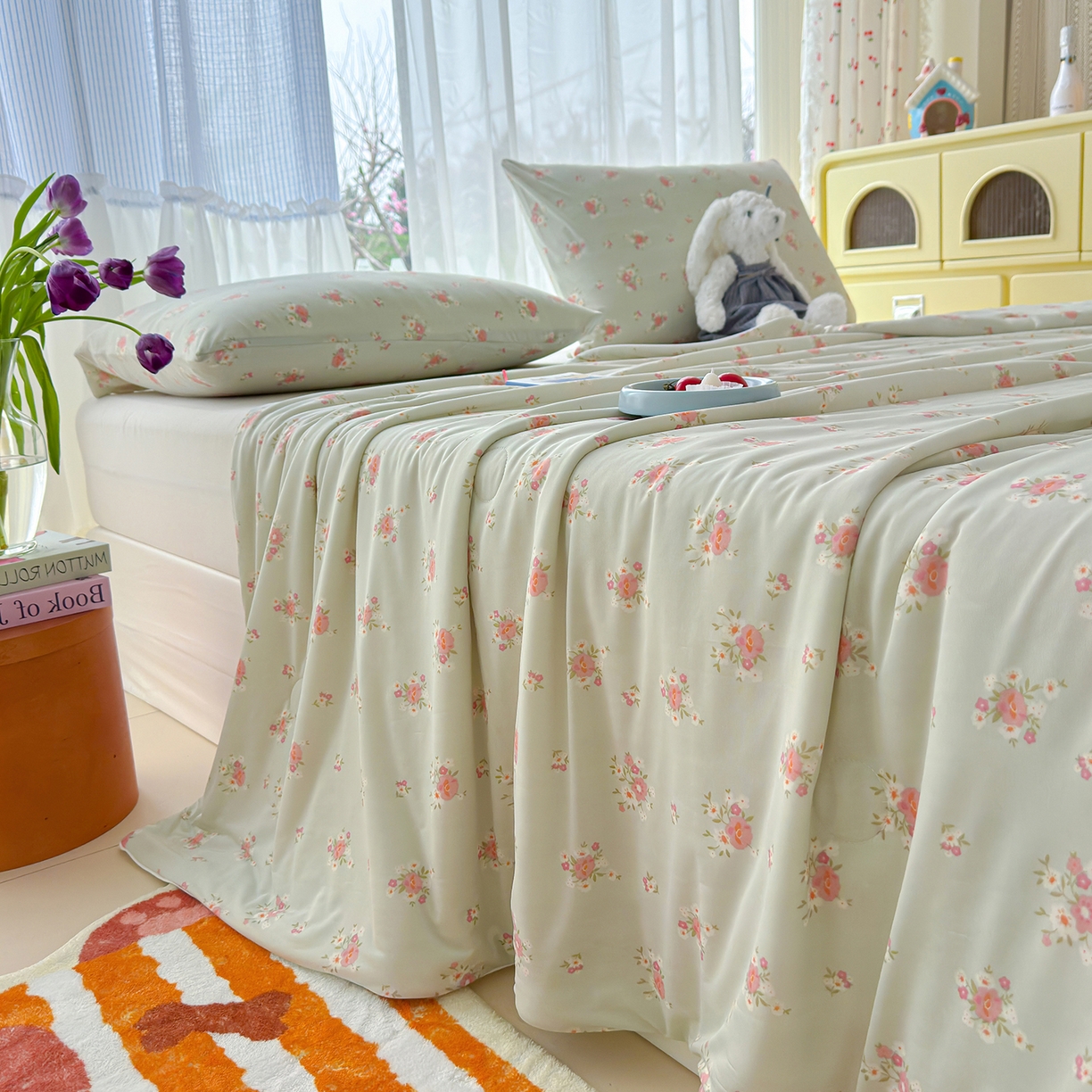 91家纺网 家纺一手货源 找家纺 弗苓家纺 2026新款麻绳款锦氨凉感丝夏被夏凉被空调被 春意